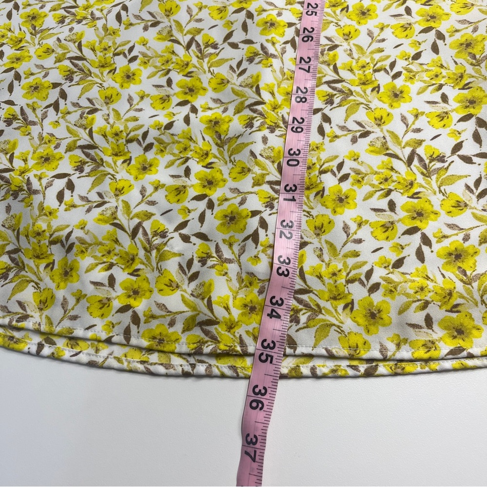 Imperfect yellow floral pocket dress vneck pointed collar lined bright bohemian - Picture 5 of 16